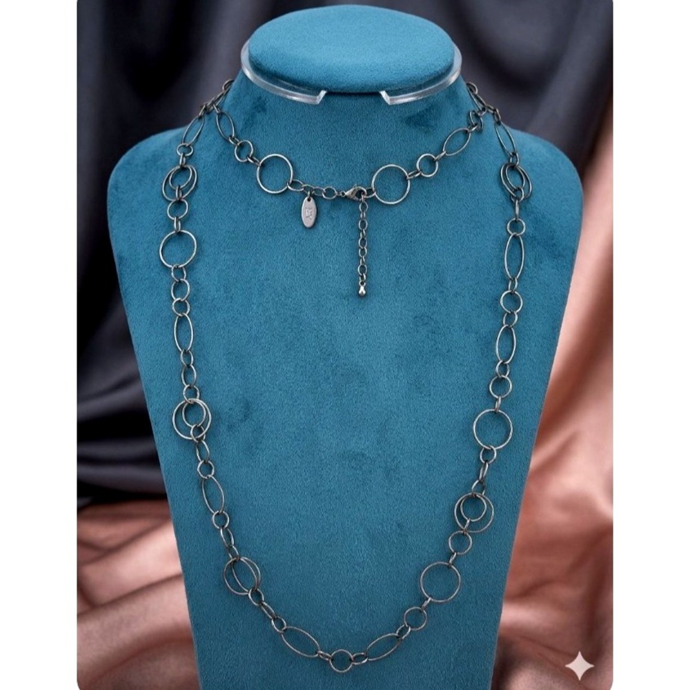 VTG New York & Company Gunmetal Tone Circle Link Long Necklace 35" Indie Sleaze